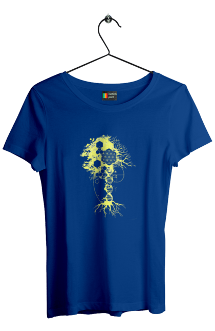 Футболка жіноча з принтом "Древо життя". Божественна суть, ген, дерево життя, днк, макромолекула, мова світобудови, насіння життя, сакральна геометрія, число бога, число фібоначчі. 2070702