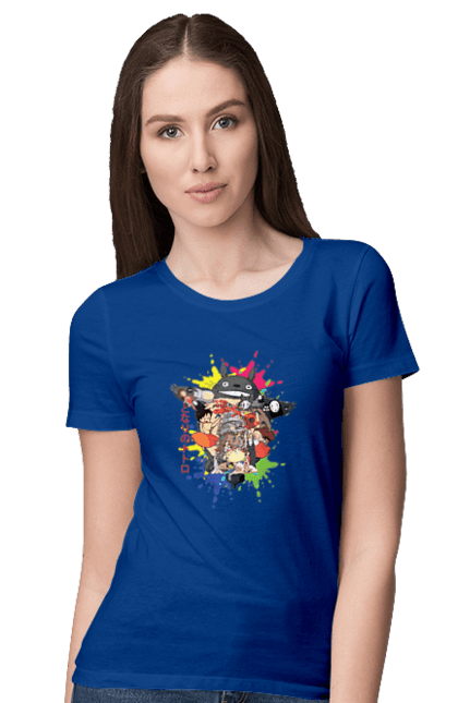 Women's t-shirt with prints Totoro. Adventures, anime, comedy drama, fantasy, film, my neighbor totoro, tv series. 2070702