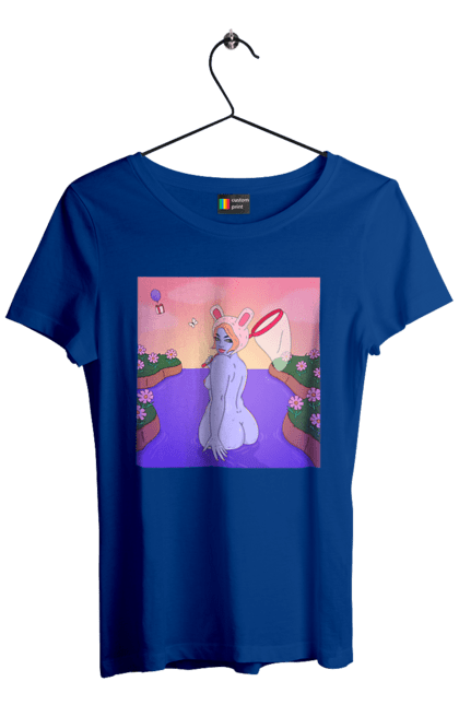 Women`s t-shirt with prints Purple Girl On The Hunt. Girl, naked, net. 2070702