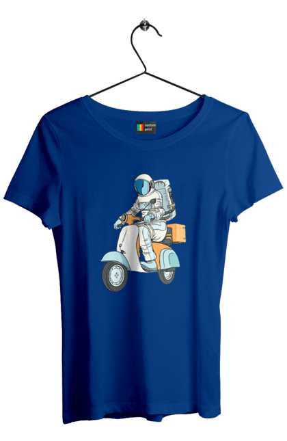 Футболка женская с принтом Космонавт на мотоцикле. Космонавт, космос, мотоцикл. 2070702