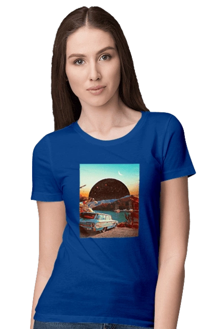 Painting, car by the river