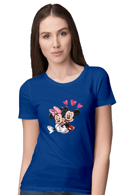 Футболка женская с принтом Микки Маус и Минни Маус. Mickey mouse, minnie mouse, дисней, микки, микки маус, минни маус, мультфильм. 2070702