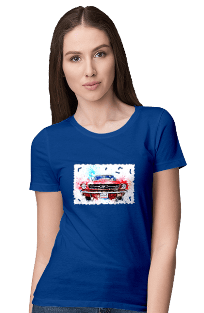 Women`s t-shirt with prints Mustang car. Car, donations, help, horse, mustang, mustang car, paypal, road, ukraine, wheel. 2070702