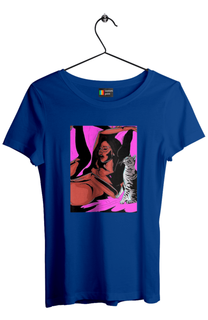 Women`s t-shirt with prints Girl Gets Fun. Cat, naked, passion, satisfaction. 2070702
