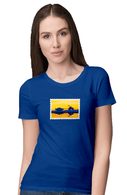 Футболка жіноча з принтом "Нова марка, трактор що тягне танк". Добрий вечір, доброго вечора, марка, марка україни, марка укрпочта, ні війні, трактор тягне танк, тракторні війська, укрпочта. 2070702