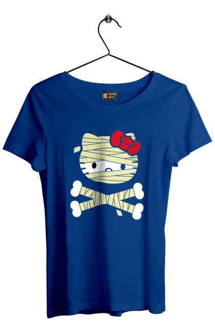 Women's t-shirt with prints Hello Kitty Halloween. Brand, cat, character, halloween, halloween, hello kitty, kitten, kitty, mummy. 2070702