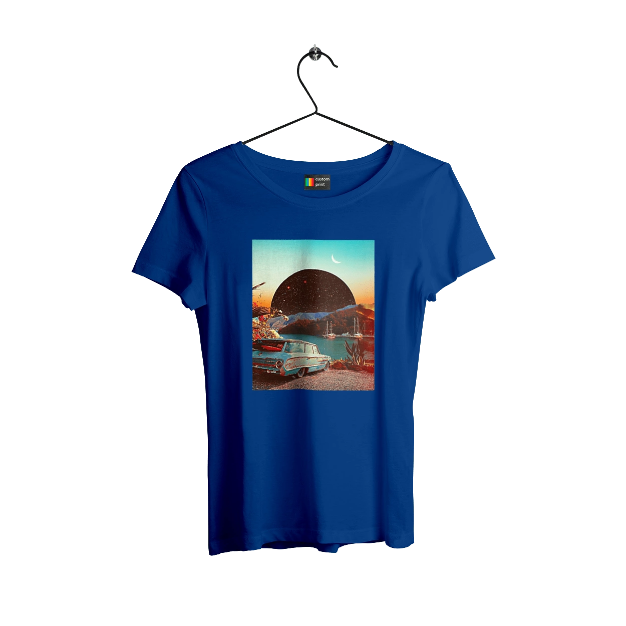 Painting, car by the river