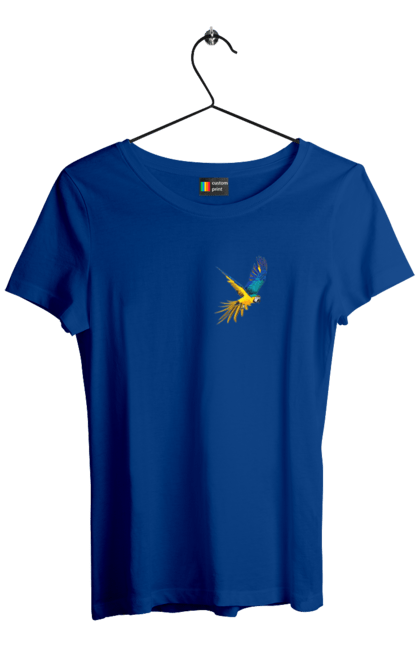 Women`s t-shirt with prints The parrot is Ukrainian. Birdie, exotic, parrot, patriot, symbolics, ukraine. 2070702