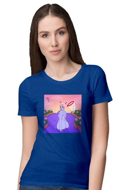 Women`s t-shirt with prints Purple Girl On The Hunt. Girl, naked, net. 2070702