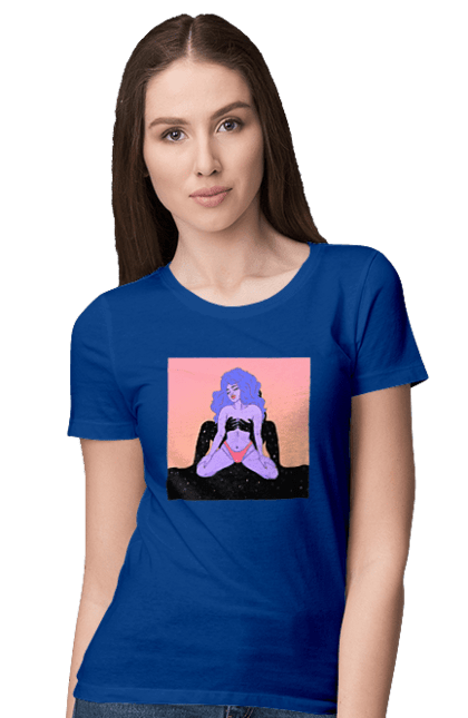 Women`s t-shirt with prints Purple Girl In Panties. Alien, in panties. 2070702