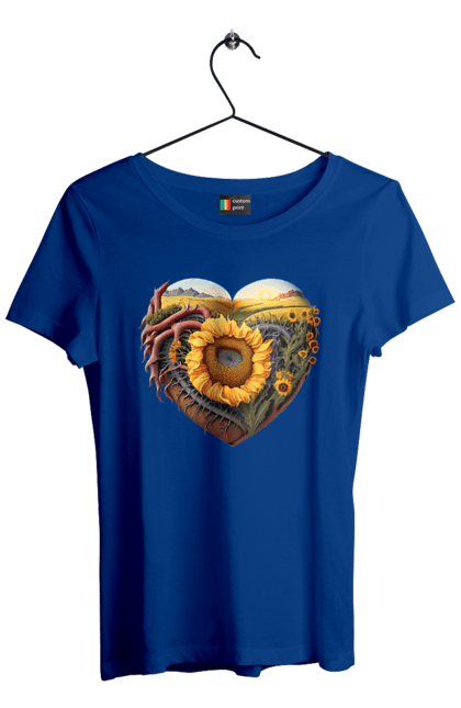 Футболка жіноча з принтом "Символи України". Небо, поле, пшениця, символи україни, соняшник, україна. 2070702