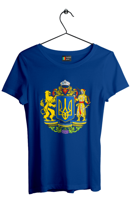 Футболка жіноча з принтом "Герб України". Герб, герб україни, козак, лев, лев і козак, україна. 2070702