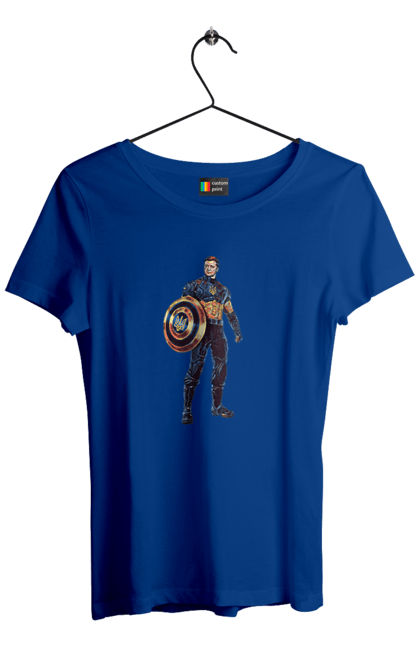 Women`s t-shirt with prints Captain Ukraine Zelensky art. Captain america, captain of ukraine, ukraine, volodymyr zelenskyi, zelenskyi. 2070702