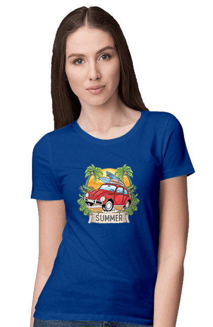 Women`s t-shirt with prints Summer, Car And Palm Trees. Palm trees, relaxation, summer. 2070702