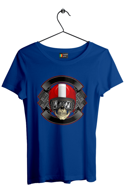 Women`s t-shirt with prints skull motorcyclist. Helmet, motorcyclist \, skull. 2070702