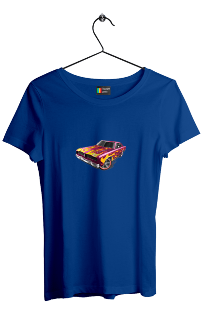 Футболка женская с принтом Кастом автомобиль. Airbrushing, auto, by custom, car, fire, flame, machine, tuning. 2070702
