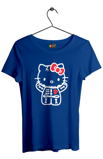 Women's t-shirt with prints Hello Kitty Halloween. Brand, character, halloween, hello kitty, kitten, kitty, skeleton, zombie. 2070702