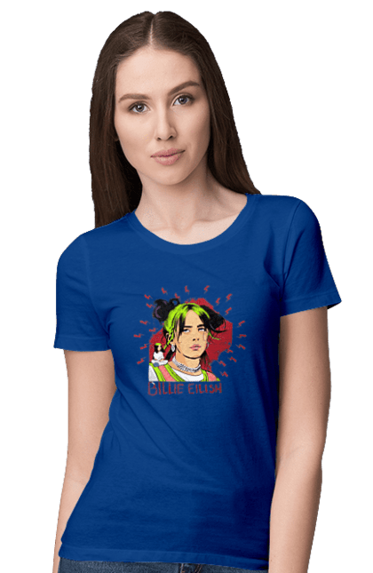 Футболка жіноча з принтом "Біллі Айліш". Біллі айліш, логотип біллі айліш, принт біллі айліш, співачка біллі айліш. 2070702