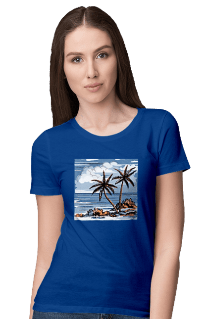 Women`s t-shirt with prints Palm Trees And Sky. Clouds, palm trees, sea, sky. 2070702