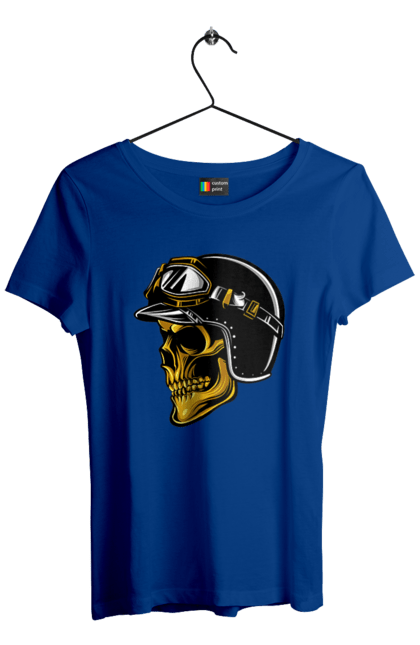 Футболка жіноча з принтом "Череп в мотошоломі". Крутий, очі, череп, шолом. 2070702