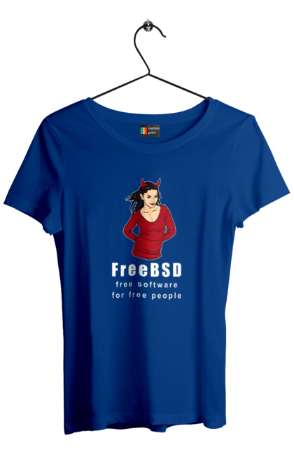 Футболка жіноча з принтом "Freebsd Для Вільних". Bsd, freebsd, unix, адміністратор, айті, айтішник, безкоштовна, безкоштовно, бестія, білий, вільна, демон, демонесса, доступність, незалежність, операційна система, ос, програміст, програмне забезпечення, свобода, сисадмін, система, системний адміністратор, софт, текст, червоний. 2070702