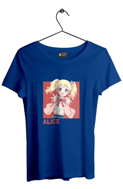 Футболка жіноча з принтом "Золота мозаїка Аліса Картелет". Alice cartelet, anime, kiniro mosaic, kinmoza, manga, аліса, аліса картелет, аніме, золота мозаїка, манга. 2070702