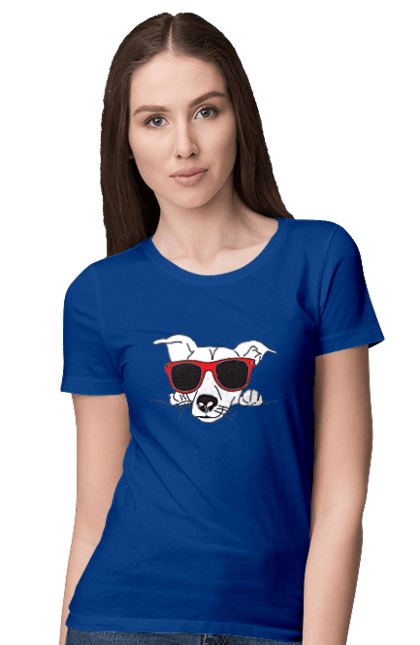 Women`s t-shirt with prints The Dog Peeks Out. Dog, glasses, peep out. 2070702