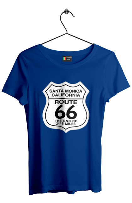 Women`s t-shirt with prints Route 66. Bike, biker, biker club, bikers club, brother, brutal, dude, hot asphalt, hot horse, hot rod, motorcycle, motorcyclist, real man, road 50, road 66, road 80, roads of america, roads of ukraine, roads we choose, speed, take, thirst for speed. 2070702