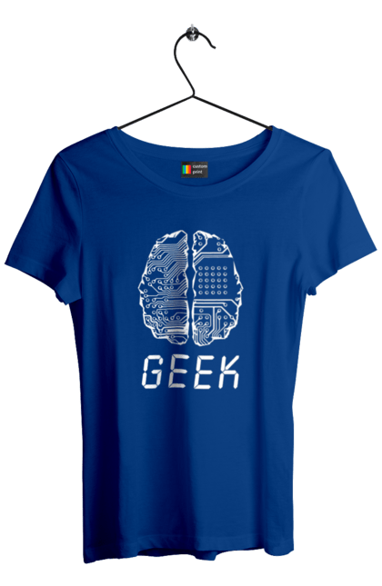 Футболка жіноча з принтом "Гик Мозок". Айті, айтішник, гик, знання, інженер, кібер, кібернетика, кіборг, код, комп, комп’ютерник, кристал, мікросхема, мозок, програміст, професіонал, професссія, розробник, розум, чіп. 2070702