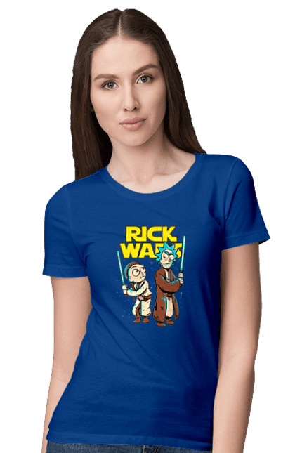 Women's t-shirt with prints Rick and Morty. Adventures, black humor, cartoon, rick, rick and morty, sci-fi, star wars, tragicomedy. 2070702