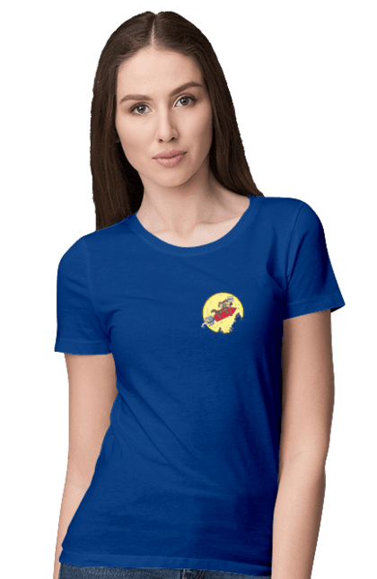 Women`s t-shirt with prints Wile E. Coyote. Anti-hero, cartoon character, fast and bold, funny melodies, kayot, north american cayot, thief, villas, wiley, wili kayot. 2070702