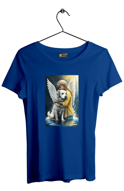 Футболка жіноча з принтом "Дівчинка та собака ангел [память загиблим тваринам]". Дівчинка та собака, крим, нова каховка, память загиблим тваринам, собака ангел, україна, херсон. 2070702