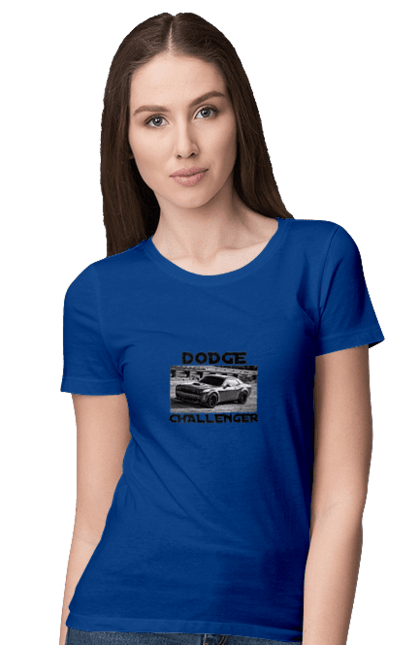 Women`s t-shirt with prints Dodge challenger. An american legend, auto, car, classic car, cult car, dodge challenger, powerful car, zhmasl kar. 2070702