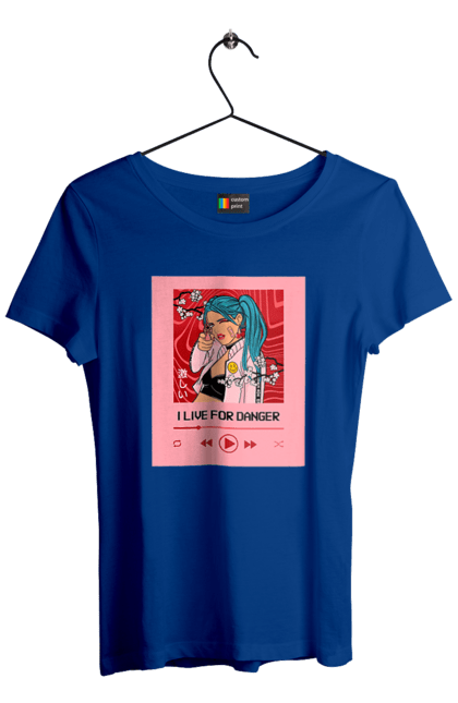 Women`s t-shirt with prints I Live For Danger. Anime, music, pistol, turntable. 2070702