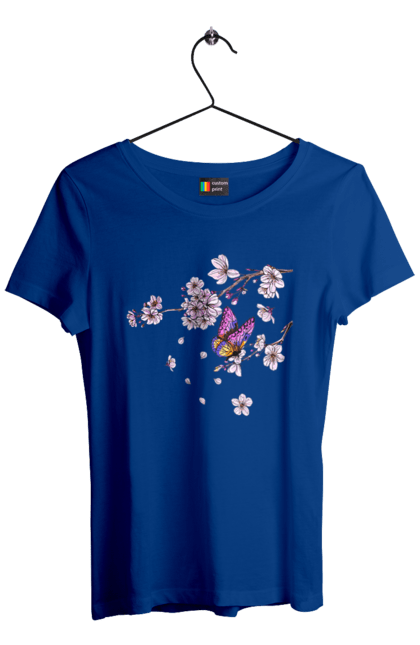 Футболка жіноча з принтом "Метелик І Сакура". Весна, дерево, метелик, сакура. 2070702