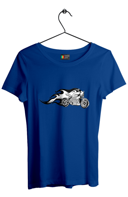 Футболка жіноча з принтом "Мотоцикл Вогонь". Мото, мотоцикл, огонь. 2070702