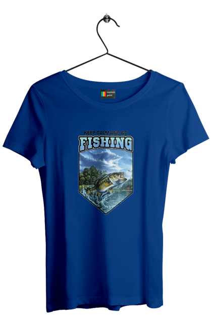 Футболка жіноча з принтом "Keep Calm and Go Fishing". Відпочинок на природі, для рибалок, для чоловіків, мисливці та риболови, природа, рибалка, риболовля, спінінг, хоббі. 2070702