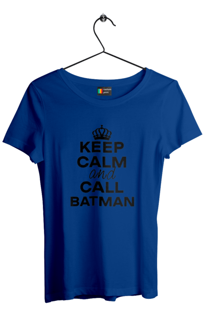 Футболка жіноча з принтом "Keep Calm and Call Batman чорна". Бетмен, з написами, зберігай спокій, меми, популярні, прикольні. 2070702
