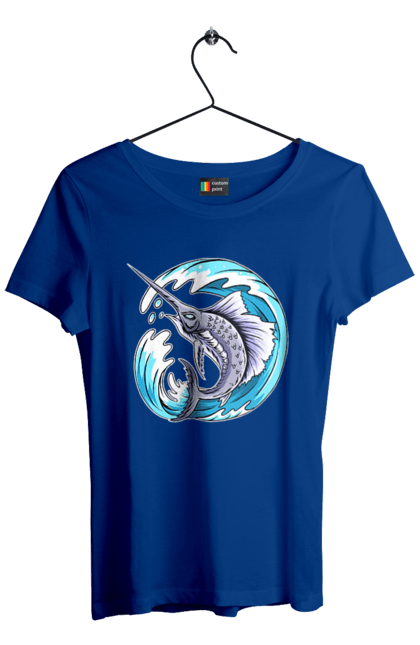 Футболка жіноча з принтом "Риба Меч І Хвиля". Риба меч, хвиля. 2070702