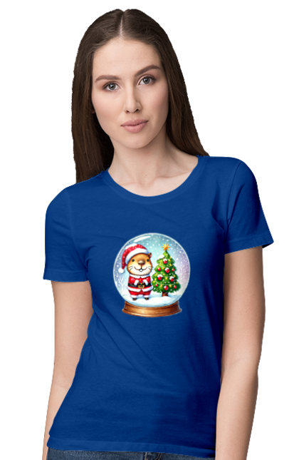 Women's t-shirt with prints Christmas Capybara with a Tree. Animal, capybara, christmas, christmas capybara, christmas tree, gift, holiday, new year, new year`s gift, santa. 2070702