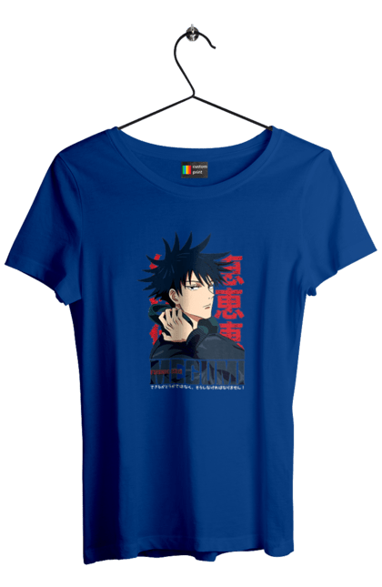 Women's t-shirt with prints Jujutsu Kaisen Megumi. Anime, dark fantasy, fushiguro, fushiguro megumi, jujutsu kaisen, magic battle, manga, megumi, mystic. 2070702