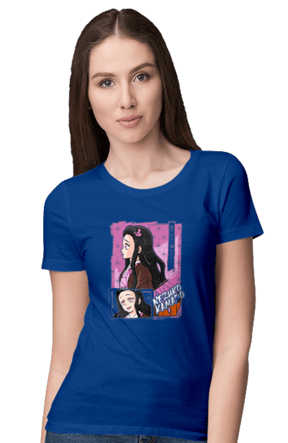 Women`s t-shirt with prints Demon Slayer Nezuko. Anime, demon slayer, kimetsu no yaiba, manga, nezuko, serial. 2070702