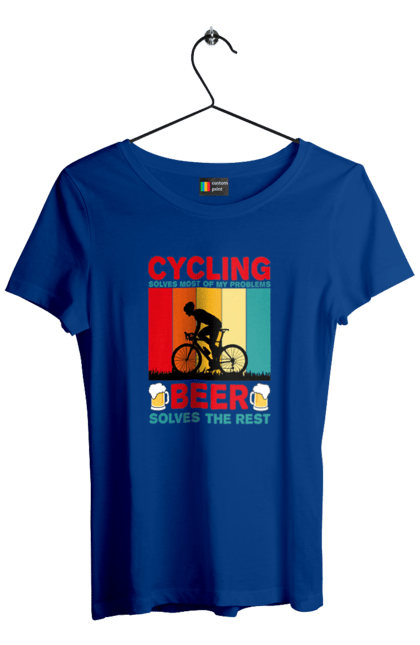 Футболка жіноча з принтом "Cycling Beer". Алкоголь, брутальні, велосипед, веселі, для спортсменів, літні, пиво, спорт, чоловічі. 2070702