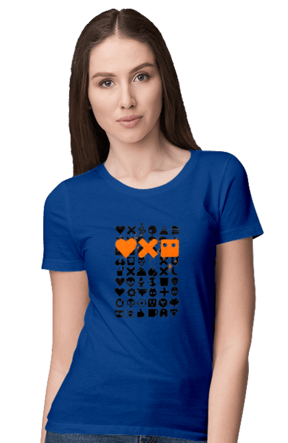 Women`s t-shirt with prints Robotization. Code, life of robots, love cars, love robots, machine code, robot, robotic love, work and love, work in life. 2070702