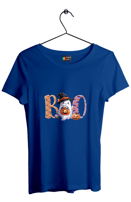 Women's t-shirt with prints Halloween Ghost. Costume, ghost, halloween, holiday, october, october 31, scary, sweets, trick or treat. 2070702