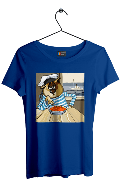 Футболка жіноча з принтом "Кот Моряк, На Кораблі Їсть Червону Ікру". Ікра, кіт, корабель, моряк. 2070702
