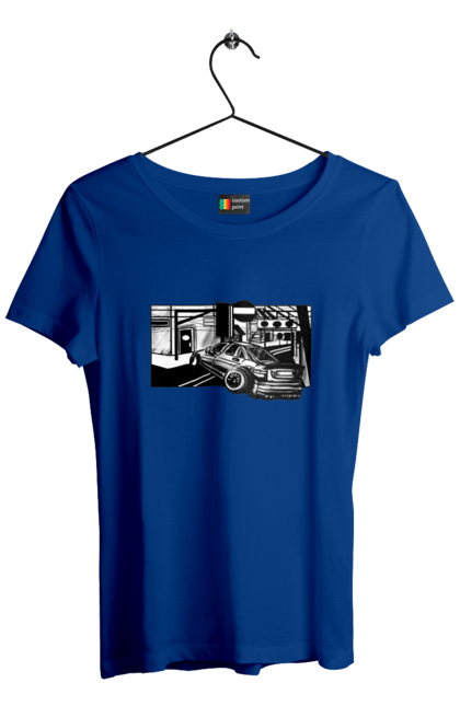 Футболка жіноча з принтом "Небезпечний Автомобіль на дорогах вулиць". Автомобіль, гонки, машина, небезпечний, чорно білий, швидкий. 2070702