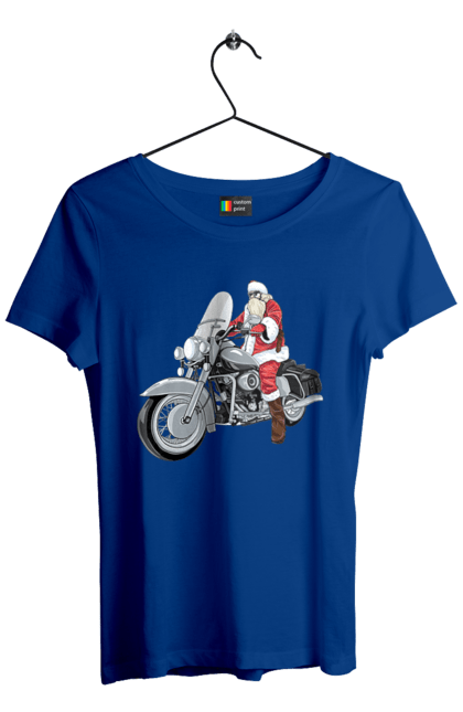 Футболка жіноча з принтом "Санта На Мотоциклі". Мотоцикл, новий рік, санта, свято. 2070702