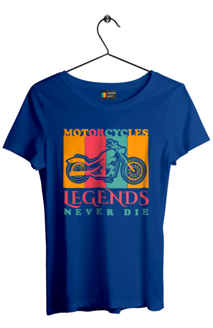 Футболка жіноча з принтом "мотоцикл легенда". Легенда, мотоспорт, мотоцикл. 2070702