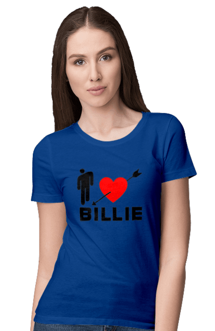 Футболка жіноча з принтом "Біллі Айліш". Біллі айліш, логотип біллі айліш, принт біллі айліш, співачка біллі айліш. 2070702